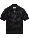 Helmut Lang Short Sleeve Mesh Quarter-zip Sweater In Black