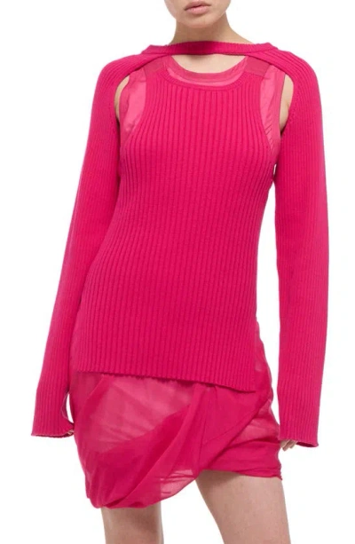 Helmut Lang Ribbed Shrug In Fuchsia