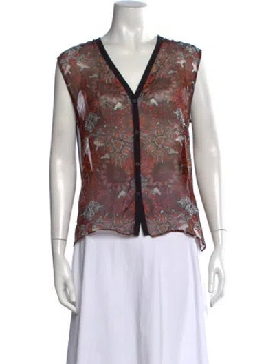 Pre-owned Helmut Lang Patterned V-neck Top In Black/red
