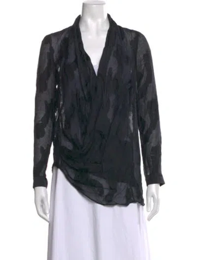 Pre-owned Helmut Lang Patterned V-neck Top In Blue