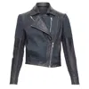 Helmut Lang Pebbled Leather Textured Fabric Zip Crop Biker In Black