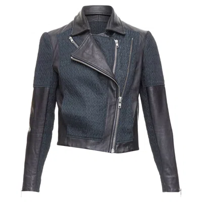 Helmut Lang Pebbled Leather Textured Fabric Zip Crop Biker In Black