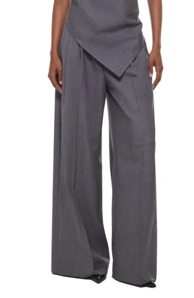 Helmut Lang Pinstripe Linen Blend Wide Leg Pants In Gray