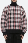 Helmut Lang Plaid Brushed Oversize Turtleneck Sweater In Medium Black Check