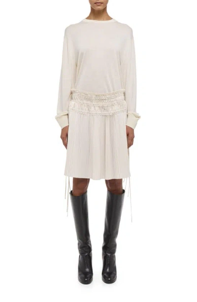 Helmut Lang Pleated Drawstring Waist Skirt In Ivory