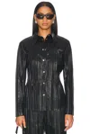 Helmut Lang Pleated Leather Button Up Top In Black