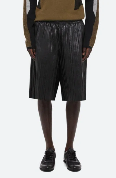 Helmut Lang Pleated Leather Shorts In Black