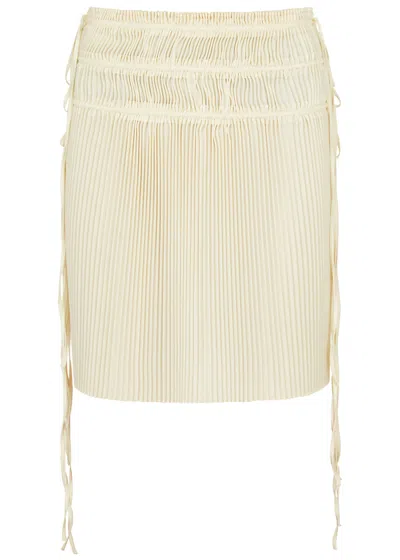 Helmut Lang Pleated Satin Mini Skirt In Ivory