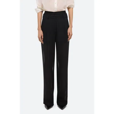 Helmut Lang Pleated Semisheer Wool Blend Chiffon Pants With Satin Shorts In Black