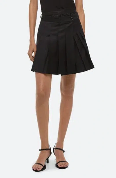 Helmut Lang Pleated Wool Skort In Black