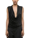 Helmut Lang Plunge Cowl Neck Sleeveless Top In Black