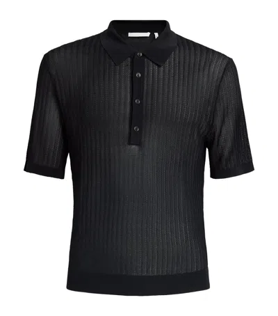Helmut Lang Pointelle Rib-knit Polo Shirt In Black