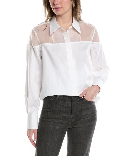 Helmut Lang Poplin Silk-trim Tux Shirt In White