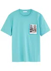 Helmut Lang Postcard Print T-shirt With Ribbed Crew Neckline In Teal