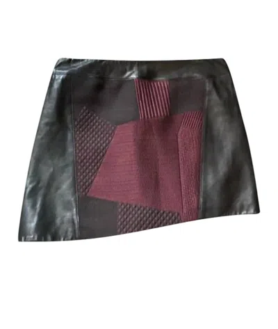 Helmut Lang Pre-loved Women's Cloth And Leather Skirt In Black And Burgundy In Multi