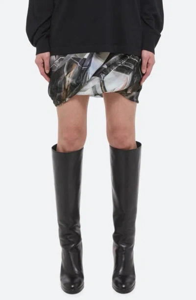 Helmut Lang Print Bubble Silk Miniskirt In Silver Car Print