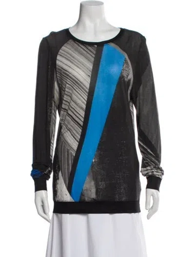 Pre-owned Helmut Lang Printed Crew Neck Top In Blue
