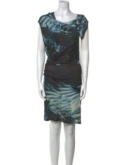 Pre-owned Helmut Lang Printed Knee-length Dress In Blue
