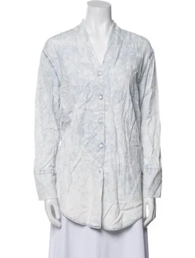 Pre-owned Helmut Lang Printed Long Sleeve Button-up Top In Blue