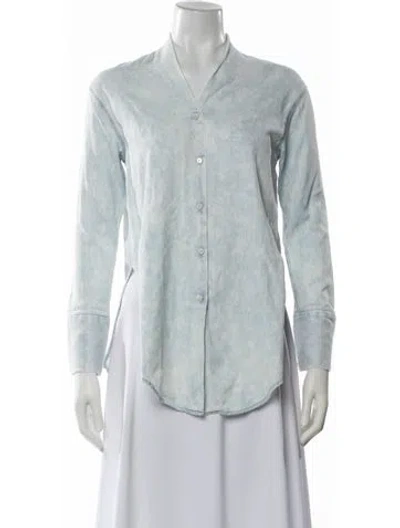 Pre-owned Helmut Lang Printed Long Sleeve Button-up Top In Blue
