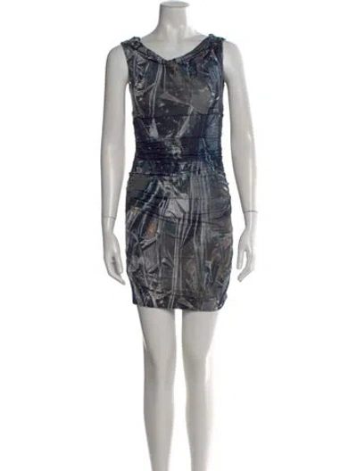 Pre-owned Helmut Lang Printed Mini Dress In Blue