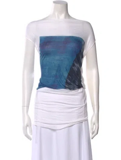 Pre-owned Helmut Lang Printed Off-the-shoulder Top In White