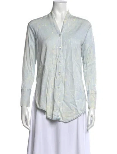 Pre-owned Helmut Lang Printed V-neck Button-up Top In Blue