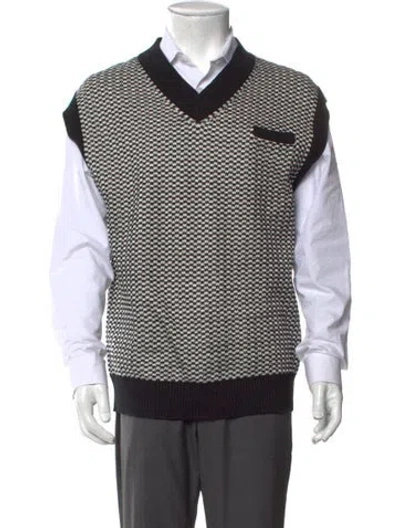 Pre-owned Helmut Lang Printed V-neck Sweater Vest W/ Tags In Black