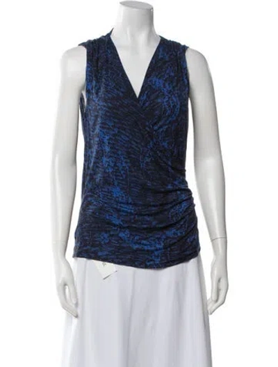 Pre-owned Helmut Lang Printed V-neck Top In Blue