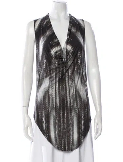 Pre-owned Helmut Lang Printed V-neck Top In Green