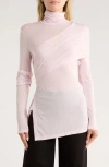 Helmut Lang Protection Draped Asymmetric Turtleneck Top In Pink