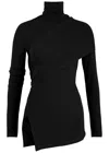 Helmut Lang Draped Stretch-lyocell Jersey Turtleneck Top In Black