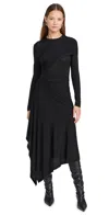 Helmut Lang Protection Draped Asymmetric Long Sleeve Dress In Black