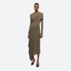 Helmut Lang Protection Draped Asymmetric Long Sleeve Dress In Olive