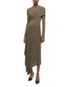 Helmut Lang Protection Draped Asymmetric Long Sleeve Dress In Olive
