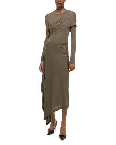 Helmut Lang Protection Draped Asymmetric Long Sleeve Dress In Olive