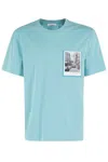 Helmut Lang Postcard Print T-shirt With Ribbed Crew Neckline In S Teal
