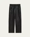 Helmut Lang Pull-on Pleated Leather Car Trousers In Black