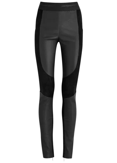 Helmut Lang Racer Panelled Leather And Suede Leggings In Black