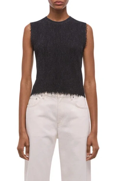 Helmut Lang Raw Edge Linen Blend Sweater Tank In Black