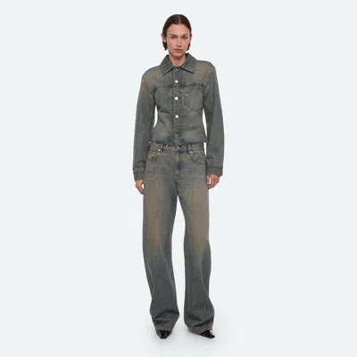 Helmut Lang Raw Hem Trucker Jacket In Heavy Tinted Blue
