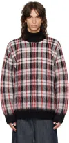 Helmut Lang Plaid Brushed Oversize Turtleneck Sweater In Red Check