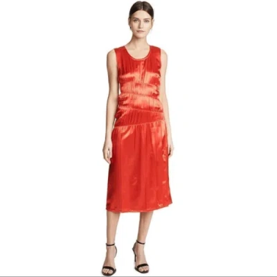 Pre-owned Helmut Lang Red Ruched Satin Tank Dress,