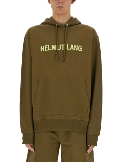 Helmut Lang Regular Fit Cotton Logo Sweatshirt - Size L In Green