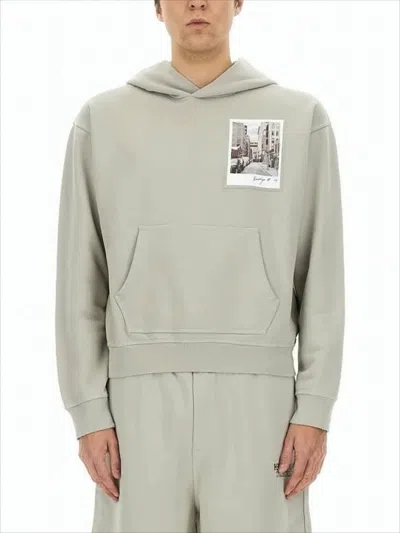 Helmut Lang Relaxed Fit Grey Hoodie With Photographic Print In Gray
