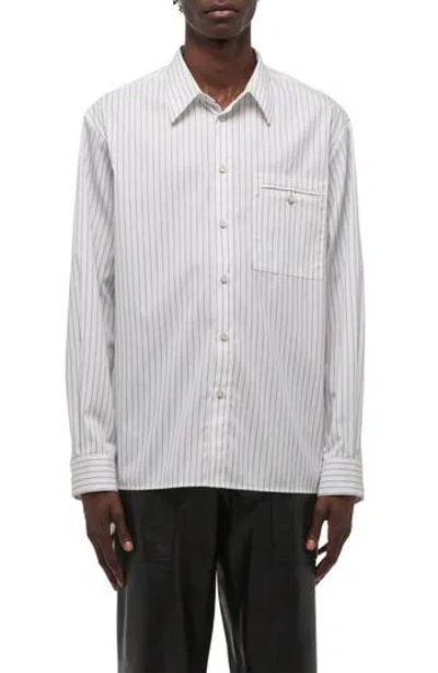 Helmut Lang Relaxed Fit Stripe Button-up Shirt In White/ Navy