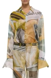 Helmut Lang Printed Button-front Sheer Shirt In Yellow Car Print