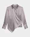 Helmut Lang Relaxed Silk Wrap Shirt In Silver