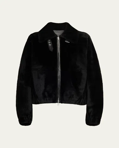 Helmut Lang Reversible Shearling Bomber Jacket In Black