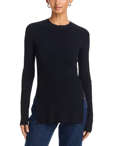 Helmut Lang Rib Slit Crewneck Top In Black